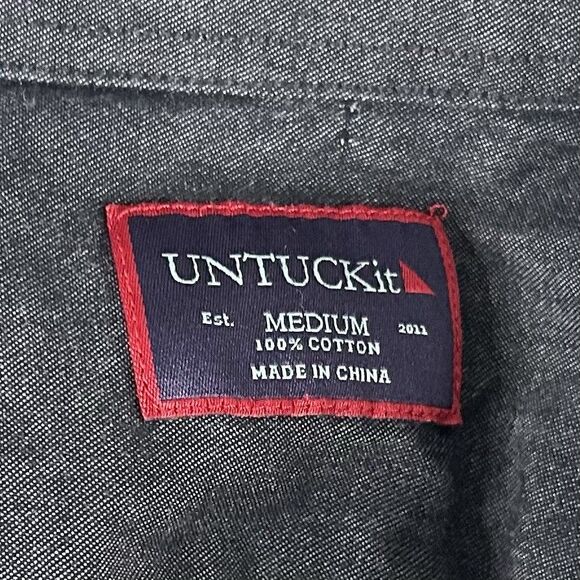 UNTUCKit Medium Chambray Shirt Dark Gray 100% Cotton Casual Button Front - Picture 3 of 5